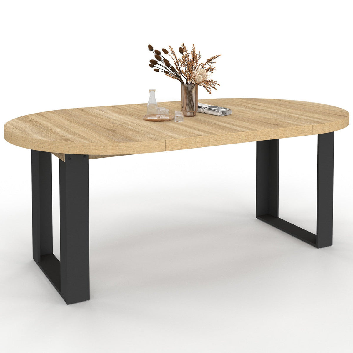 Table à manger ronde extensible PHOENIX 4-10 personnes bois et noir 110-200 cm