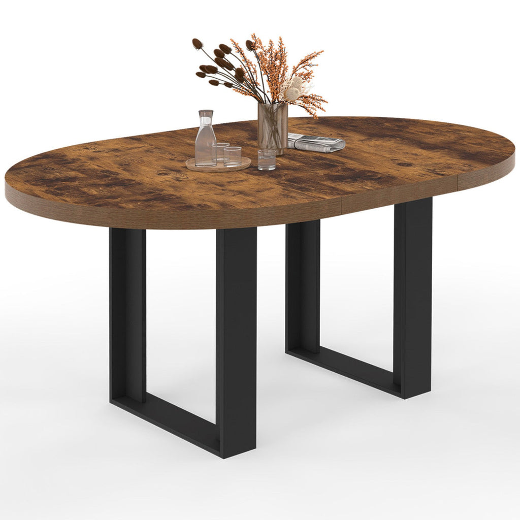 Table à manger ronde extensible PHOENIX 4-6 personnes, bois foncé effet vieilli et noir, 110-150 cm