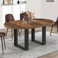 Table à manger ronde extensible PHOENIX 4-6 personnes, bois foncé effet vieilli et noir, 110-150 cm