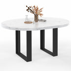 Table à manger extensible ronde PHOENIX 4-6 personnes, plateau effet marbre blanc ALASKA, 110-150 cm
