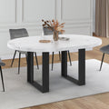 Table à manger extensible ronde PHOENIX 4-6 personnes, plateau effet marbre blanc ALASKA, 110-150 cm