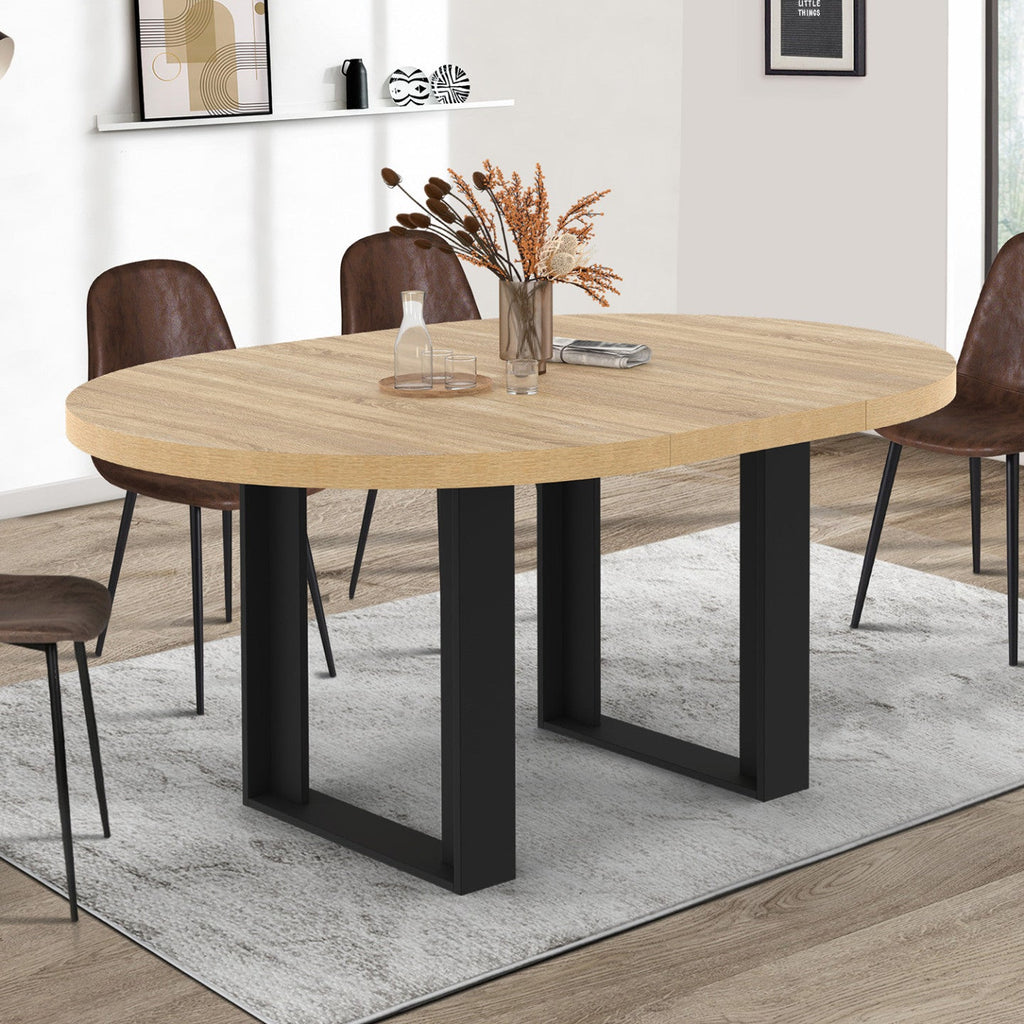 Table à manger ronde extensible PHOENIX 4-6 personnes bois et noir 110-150 cm