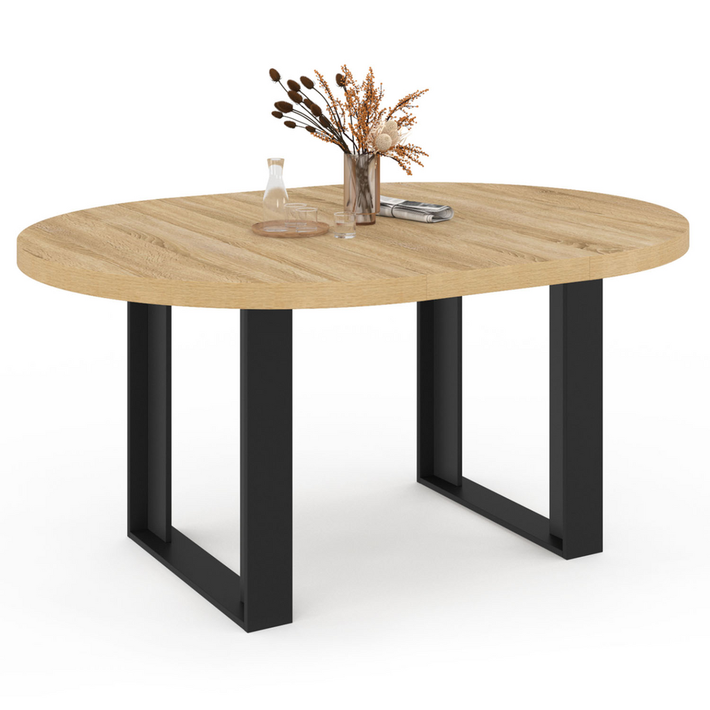 Table à manger ronde extensible PHOENIX 4-6 personnes bois et noir 110-150 cm