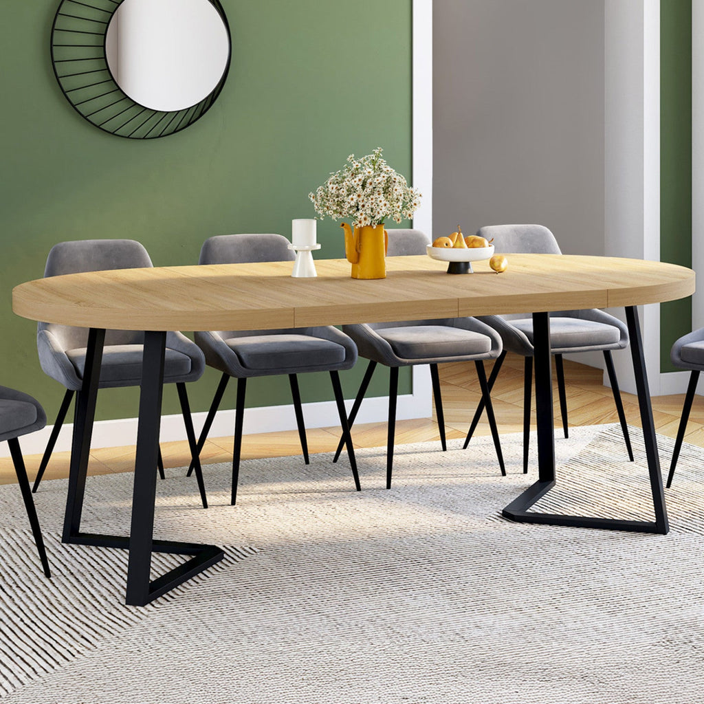 Table à manger extensible ronde SELMA 4-10 personnes bois et noir 110-200 cm