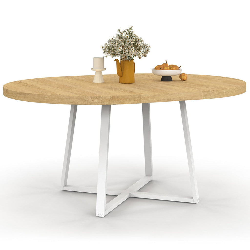 Table à manger ronde extensible SELMA 4-8 personnes bois et blanc 110-150 cm