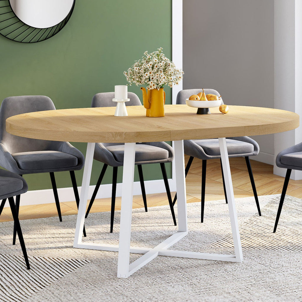 Table à manger ronde extensible SELMA 4-8 personnes bois et blanc 110-150 cm
