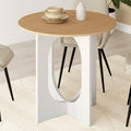 Table à manger fixe ronde ALOISE 4 personnes, pied arche blanc et bois, 80 cm