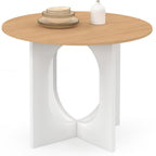 Table à manger fixe ronde ALOISE 4 personnes, pied arche blanc et bois, 80 cm