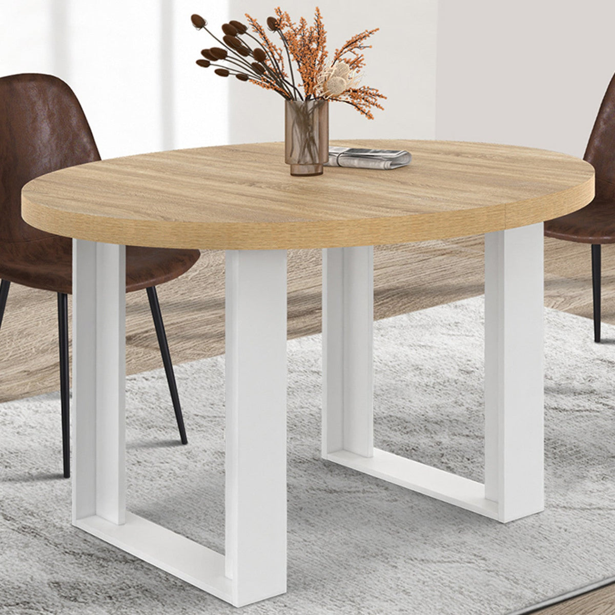 Table de salle à manger fixe ronde PHOENIX 4 personnes bois et blanc 110 cm