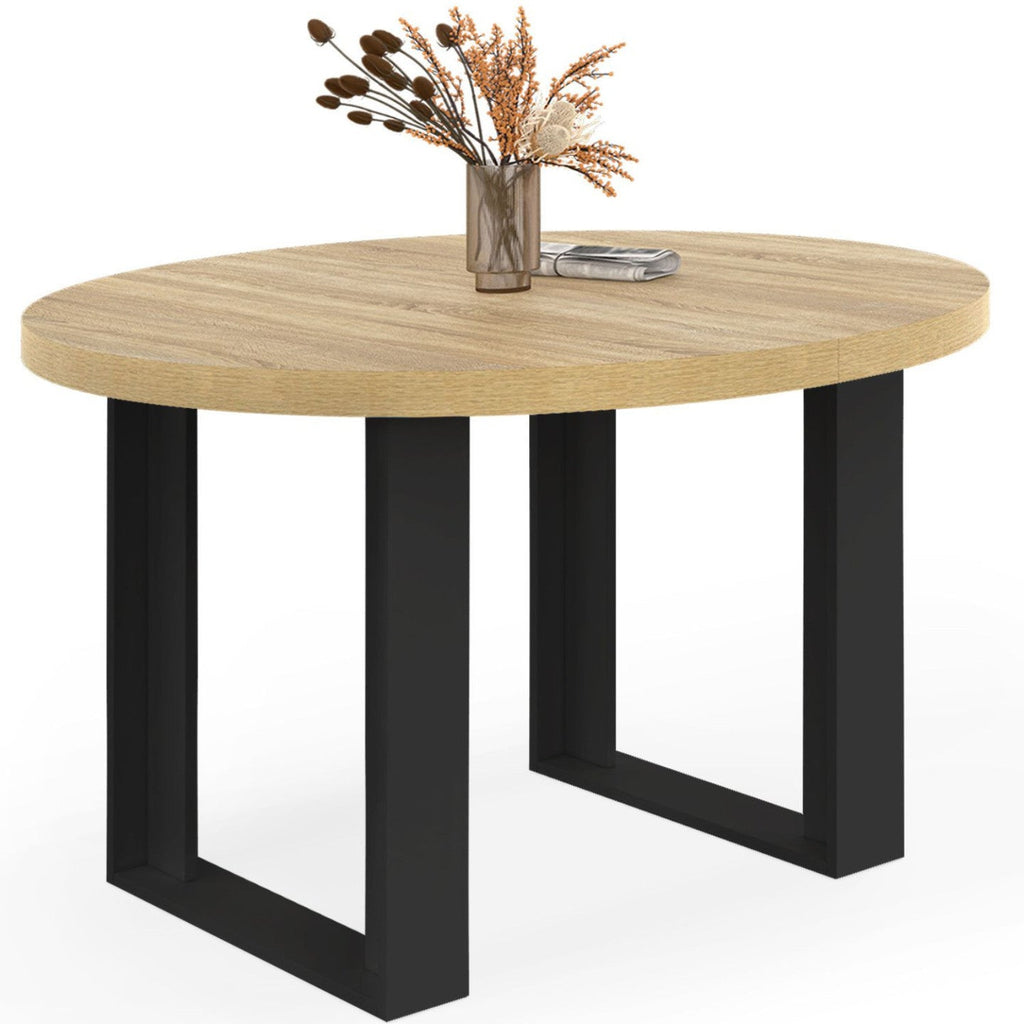 Table à manger fixe ronde PHOENIX 4 personnes bois et noir 110 cm