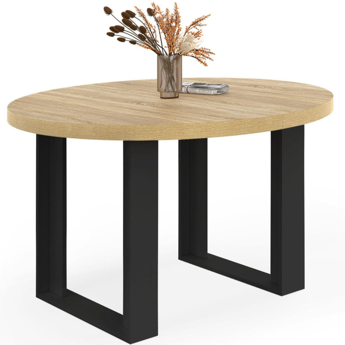 Table à manger fixe ronde PHOENIX 4 personnes bois et noir 110 cm