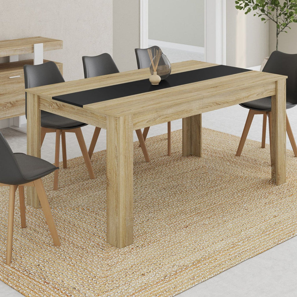 Table à manger rectangulaire GEORGIA 8 personnes imitation hêtre et noire 160 x 80 cm