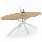 Table de salle à manger ovale ALIX 10 personnes pied araignée bois et blanc 200 cm