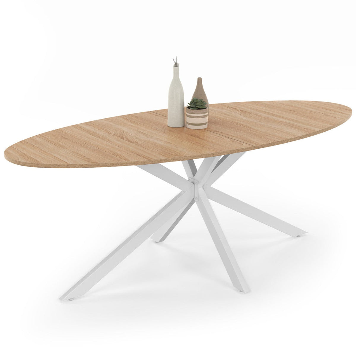 Table de salle à manger ovale ALIX 10 personnes pied araignée bois et blanc 200 cm