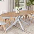 Table de salle à manger ovale ALIX 10 personnes pied araignée bois et blanc 200 cm