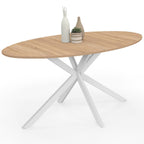 Table de salle à manger ovale ALIX 8 personnes, pied araignée, bois et blanc, 150 cm