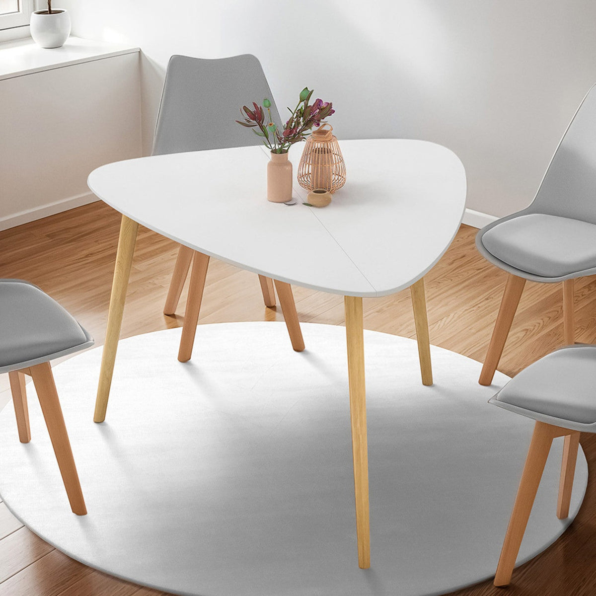 Table à manger GAIA 4 personnes plateau blanc pieds bois 110 cm