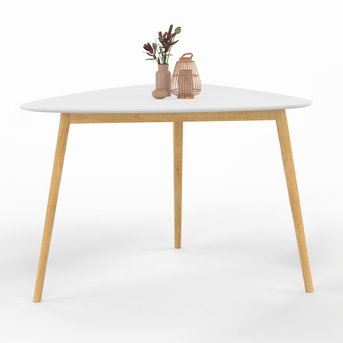 Table à manger GAIA 4 personnes plateau blanc pieds bois 110 cm
