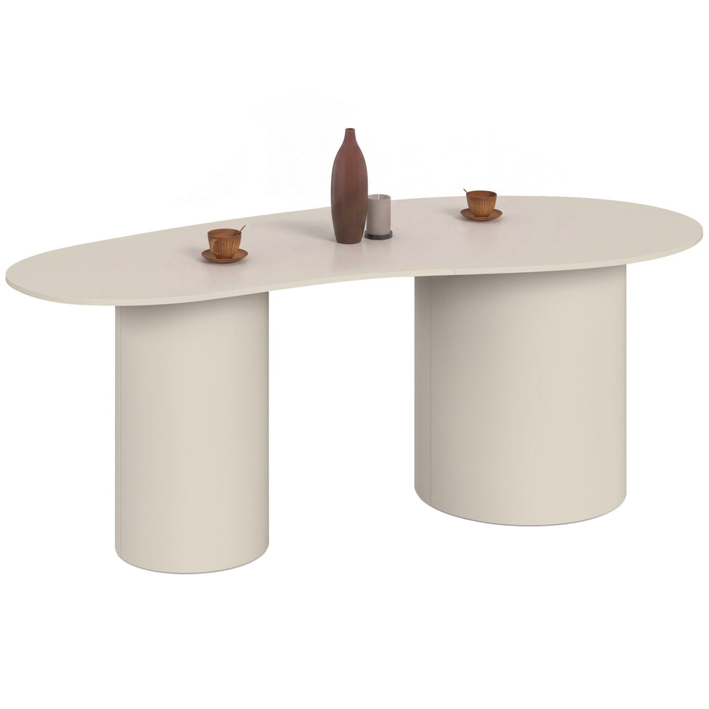Table de salle à manger ovale organique ORPHEA 8 personnes 2 pieds cylindriques beige 200 cm