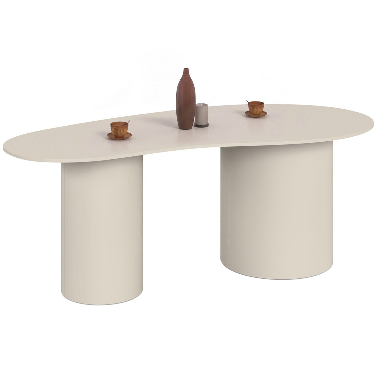Table de salle à manger ovale organique ORPHEA 8 personnes 2 pieds cylindriques beige 200 cm