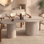 Table de salle à manger ovale organique ORPHEA 8 personnes 2 pieds cylindriques beige 200 cm
