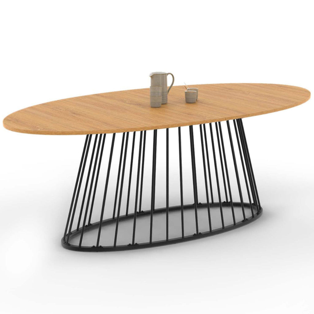Table à manger ovale YUNA 10 personnes, plateau en bois et piètement filaire en métal noir, 200 cm