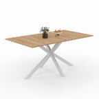 Table à manger rectangulaire ALIX 8 personnes pied araignée bois et blanc 160 cm