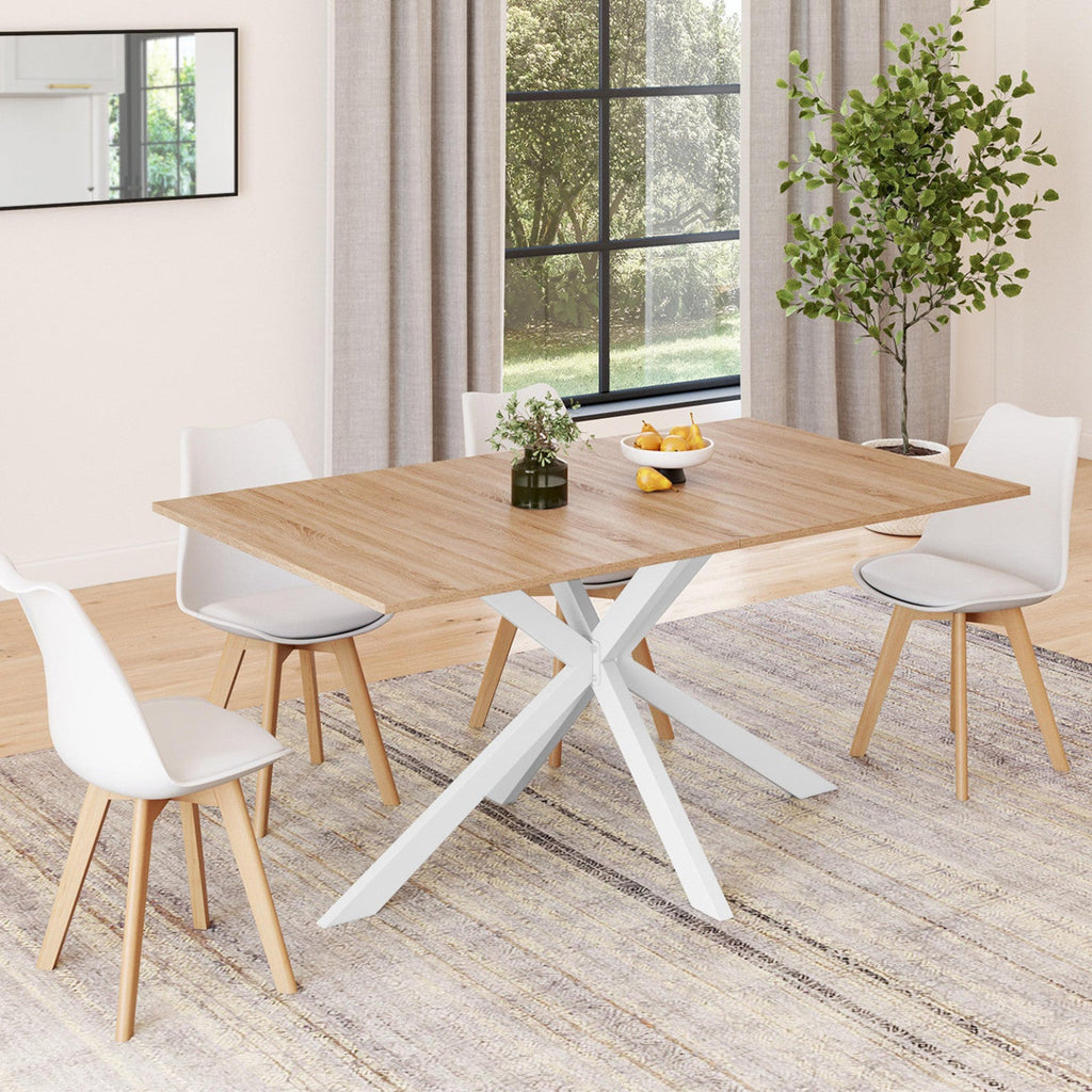 Table à manger rectangulaire ALIX 8 personnes pied araignée bois et blanc 160 cm