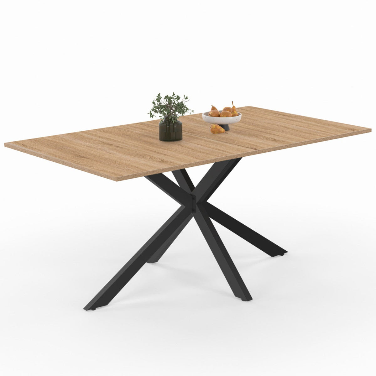 Table à manger rectangulaire ALIX 8 personnes, pied araignée bois et noir, 160 cm