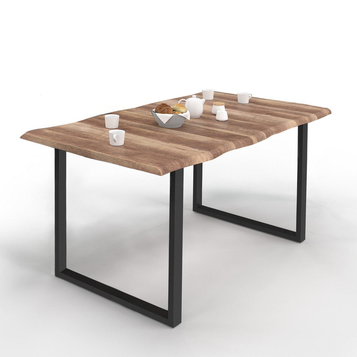 Table à manger rectangulaire DAKOTA 6 personnes, pieds en U, style industriel, 160 cm