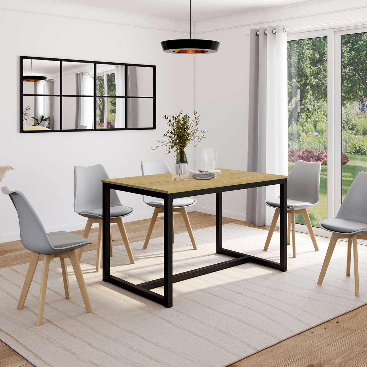 Table à manger rectangulaire DETROIT 6 personnes design industriel 120 cm