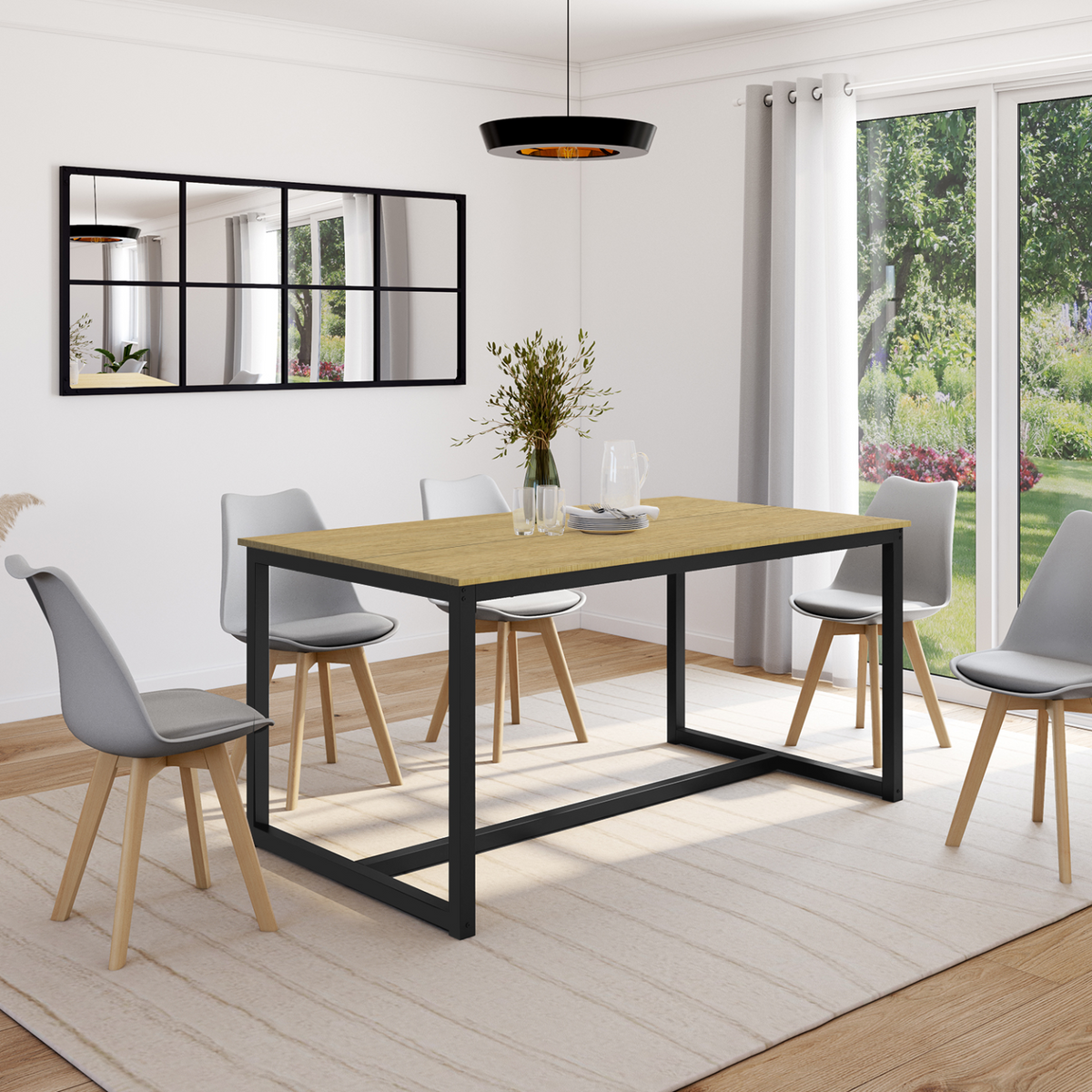 Table à manger rectangulaire DETROIT 8 personnes design industriel 150 cm