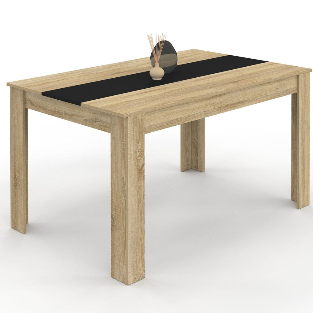 Table à manger rectangulaire GEORGIA 6 personnes imitation hêtre et noire 140 x 80 cm