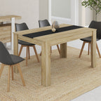 Table à manger rectangulaire GEORGIA 6 personnes imitation hêtre et noire 140 x 80 cm