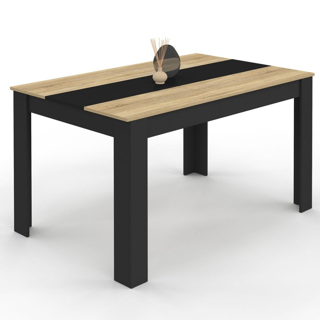 Table à manger rectangulaire GEORGIA pour 6 personnes, noire et imitation hêtre, 140 x 80 cm