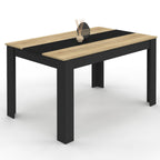 Table à manger rectangulaire GEORGIA pour 6 personnes, noire et imitation hêtre, 140 x 80 cm