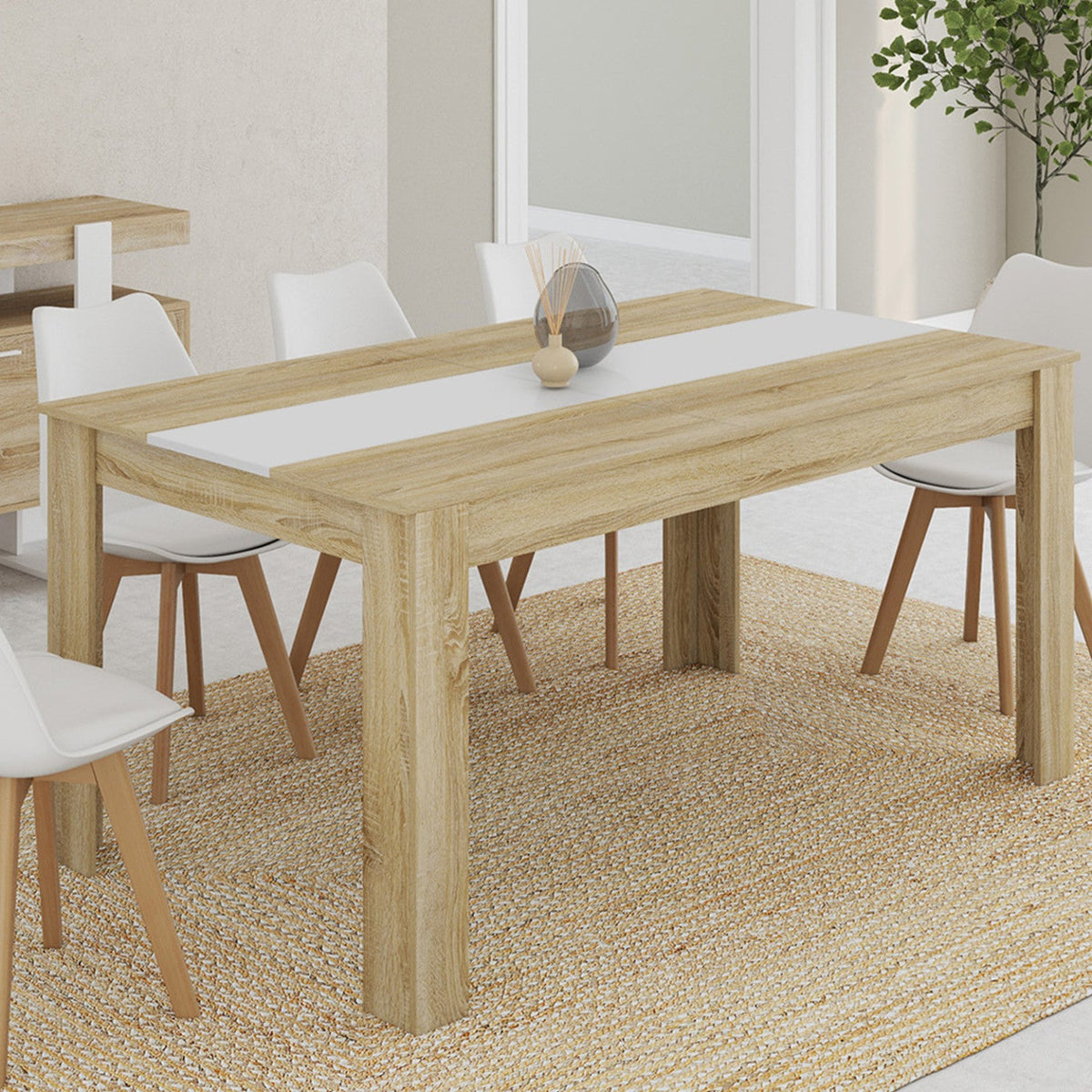 Table de salle à manger rectangulaire GEORGIA pour 8 personnes, imitation hêtre et blanc, 160 x 80 cm