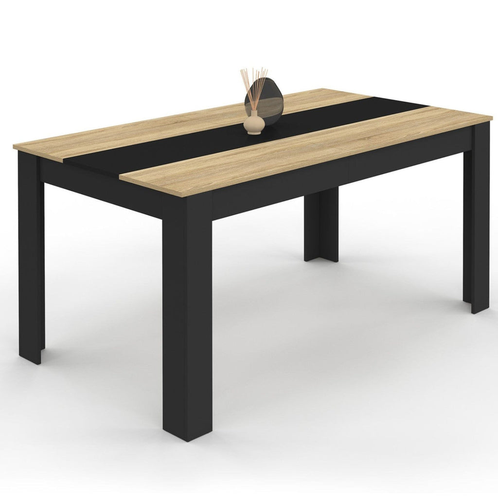 Table à manger rectangulaire GEORGIA 8 personnes, noire et imitation hêtre, 160 x 80 cm