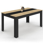 Table à manger rectangulaire GEORGIA 8 personnes, noire et imitation hêtre, 160 x 80 cm