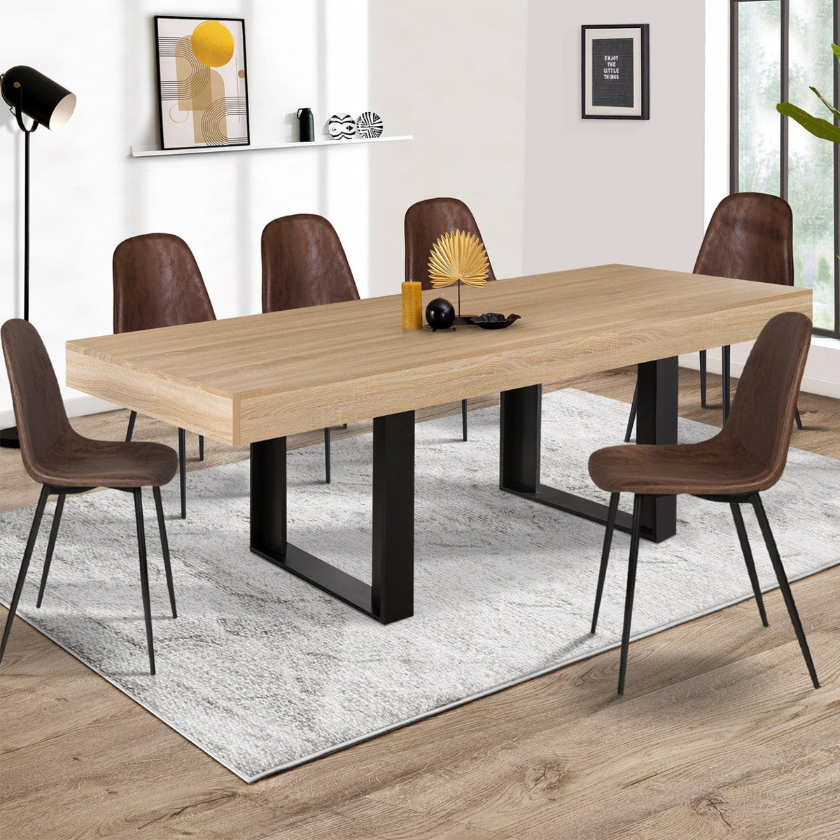 Table à manger rectangulaire PHOENIX 8 personnes bois et noir 200 cm