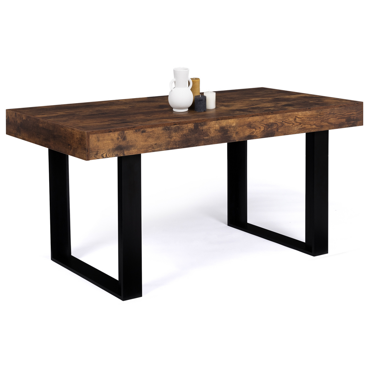 Table à manger rectangulaire PHOENIX 6 personnes bois effet vieilli et noir 160 cm