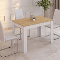 Table à manger rectangulaire 4 personnes ROZY, blanc, plateau aspect hêtre, 110 cm