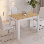 Table à manger rectangulaire 4 personnes ROZY, blanc, plateau aspect hêtre, 110 cm