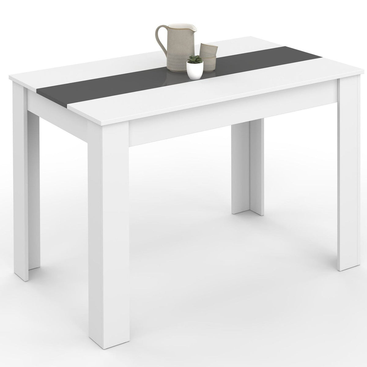 Table à manger rectangulaire ROZY 4 personnes blanche et grise 110 cm