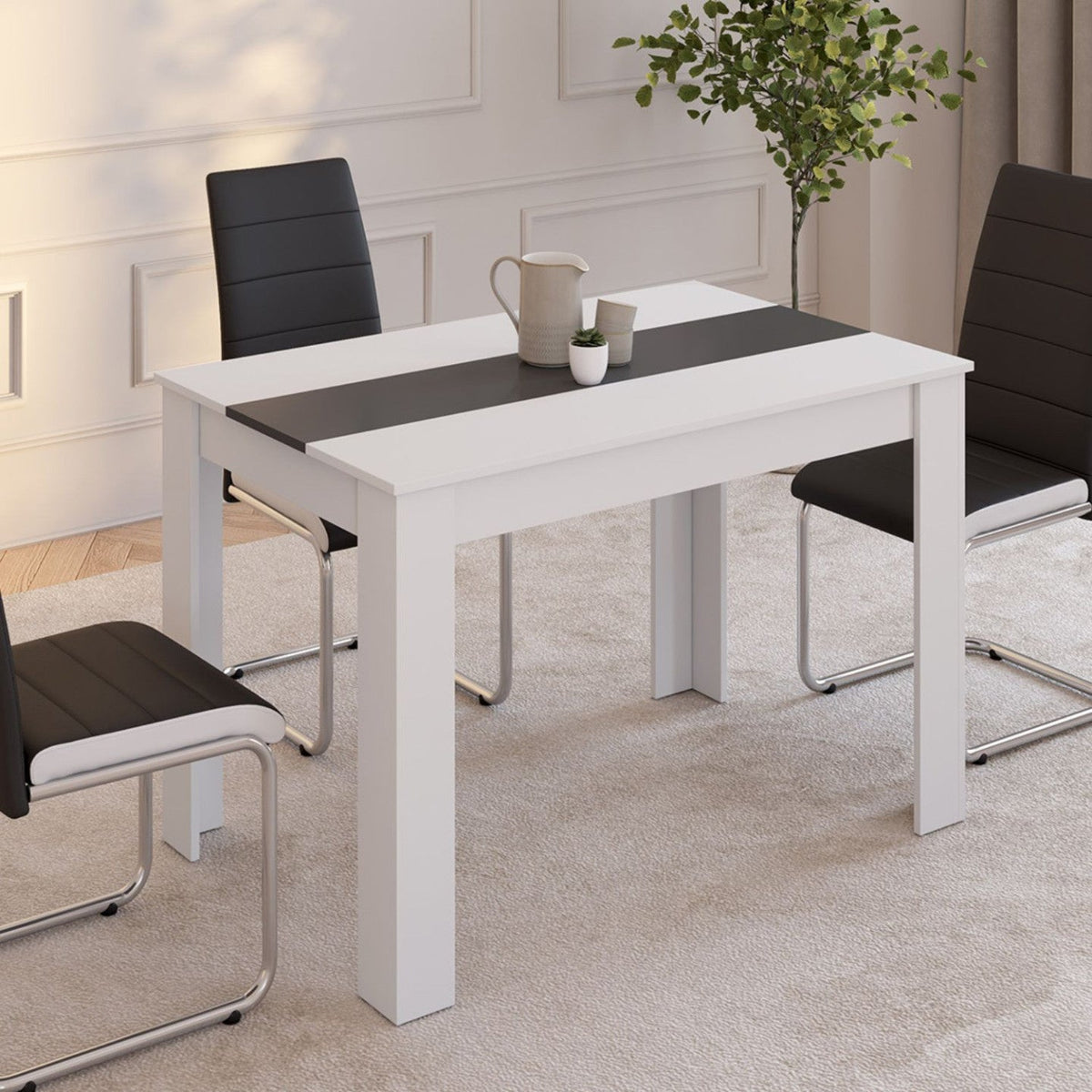 Table à manger rectangulaire ROZY 4 personnes blanche et grise 110 cm