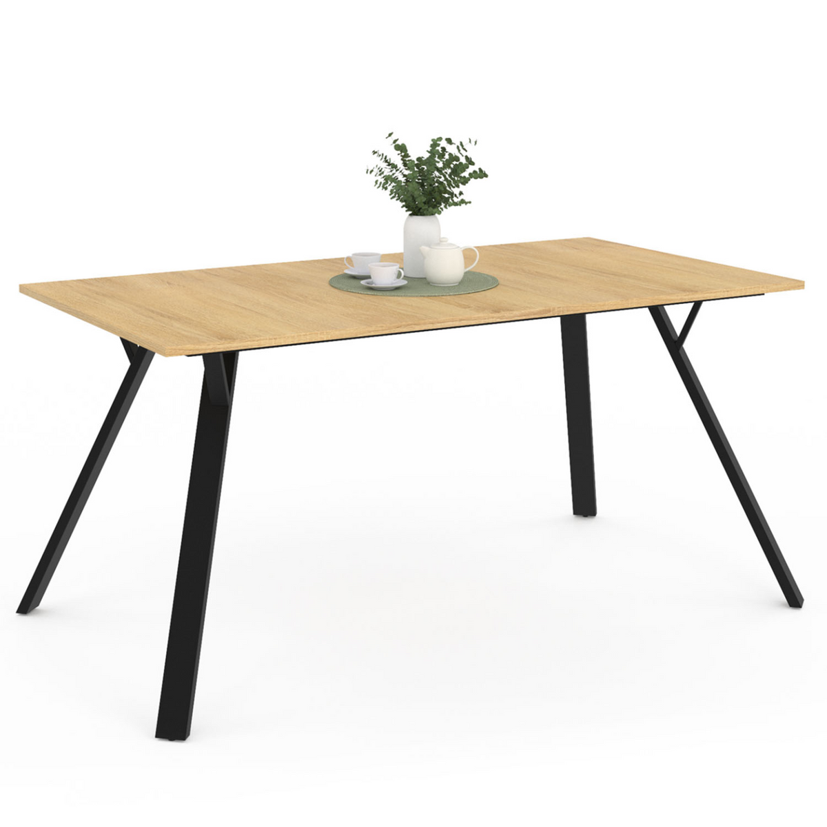 Table à manger rectangulaire YSEULT 8 personnes bois et noir design industriel 160 cm
