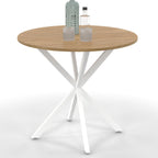Table à manger ronde ALIX 4 personnes pied araignée bois et blanc 80 cm