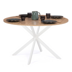 Table de salle à manger ronde ALIX 6 personnes, pied araignée, bois et blanc, 110 cm