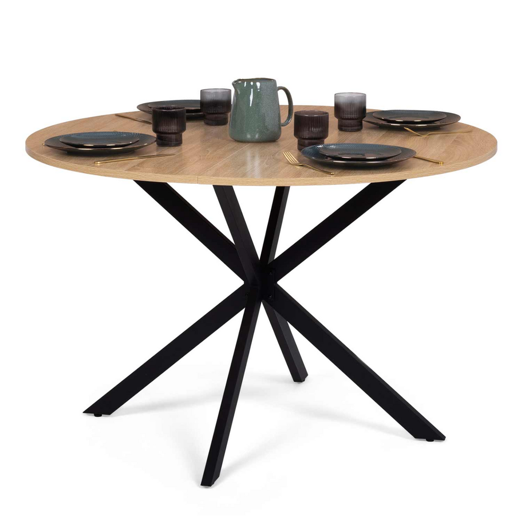 Table de salle à manger ronde ALIX 6 personnes pied araignée bois et noir 110 cm