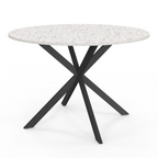 Table à manger ronde ALIX 6 personnes pied araignée noir plateau effet terrazzo SIMONE 110 cm